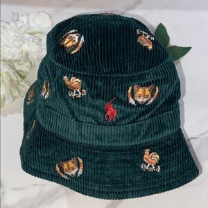 Polo Ralph Laurren  Embroidered Hen&Fox Motif Corduroy Bucket Hat Unisex Size S